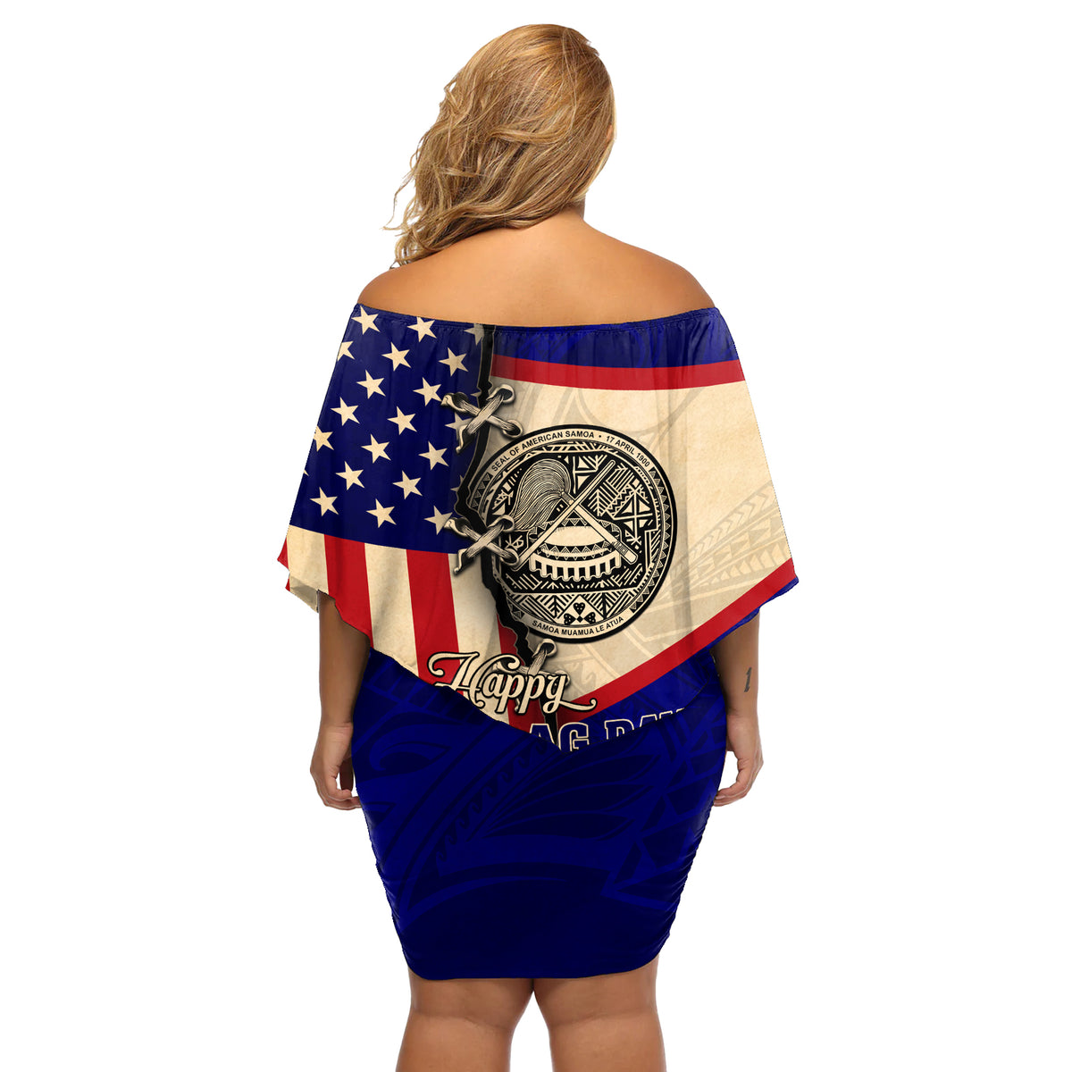 American Samoa Flag Day Off Shoulder Short Dress Polynesian Tribal Pattern LT05 - Polynesian Pride