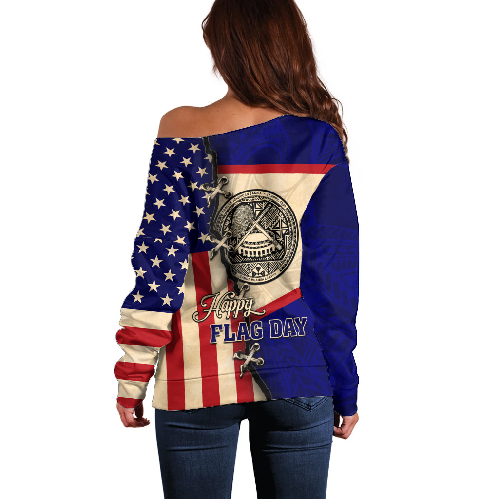 American Samoa Flag Day Off Shoulder Sweater Polynesian Tribal Pattern LT05 - Polynesian Pride