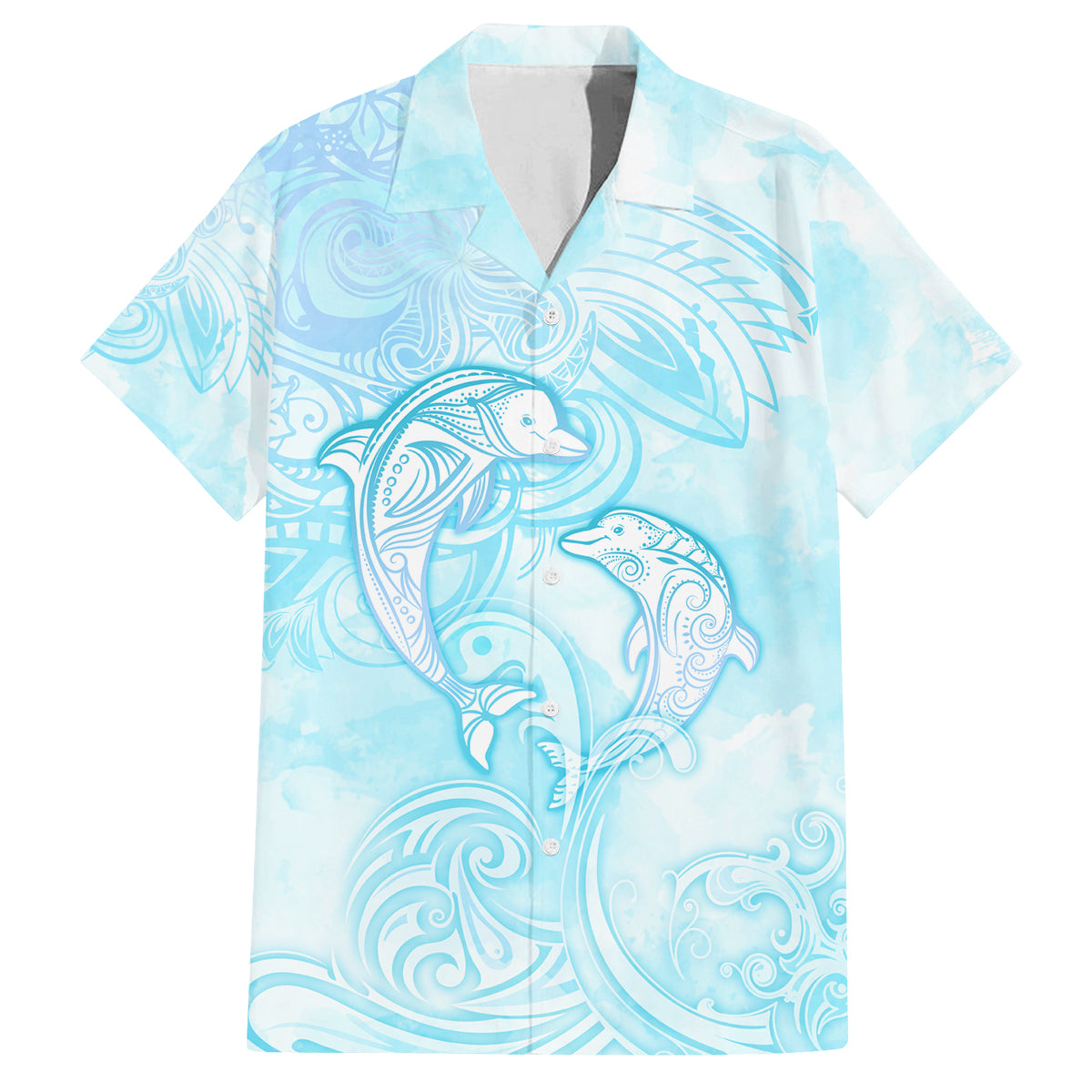 Polynesia Dolphins Under The Sea Family Matching Long Sleeve Bodycon Dress and Hawaiian Shirt Simple Style LT05 Dad's Shirt - Short Sleeve Baby Blue - Polynesian Pride