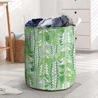 Green Hawaii Tapa Pattern Laundry Basket With Heliconia Vintage Style