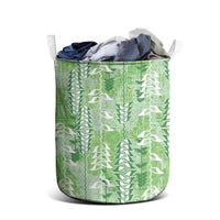 Green Hawaii Tapa Pattern Laundry Basket With Heliconia Vintage Style