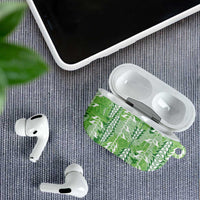 Green Hawaii Tapa Pattern AirPods Case With Heliconia Vintage Style
