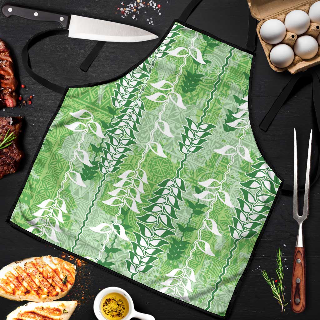 Green Hawaii Tapa Pattern Apron With Heliconia Vintage Style
