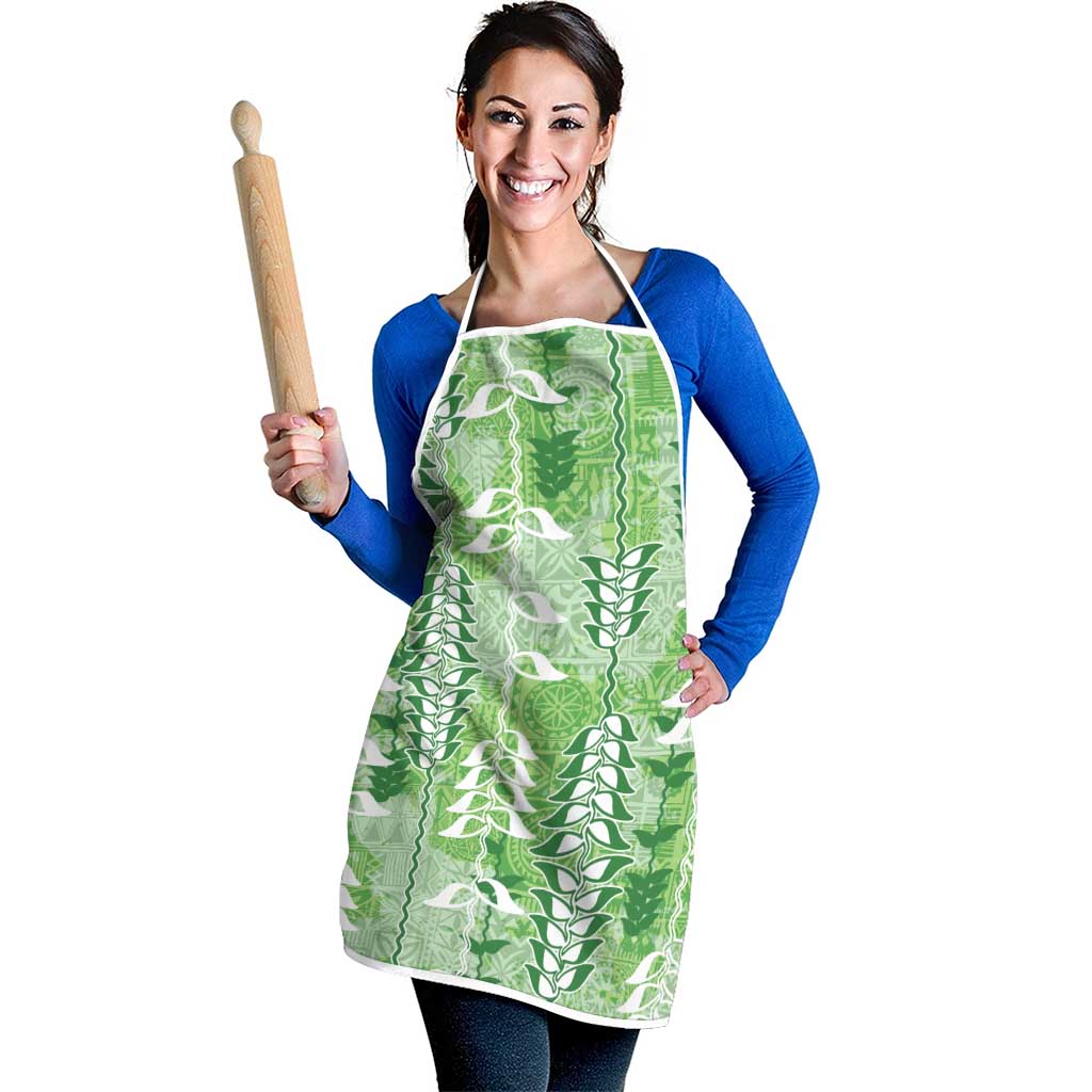 Green Hawaii Tapa Pattern Apron With Heliconia Vintage Style