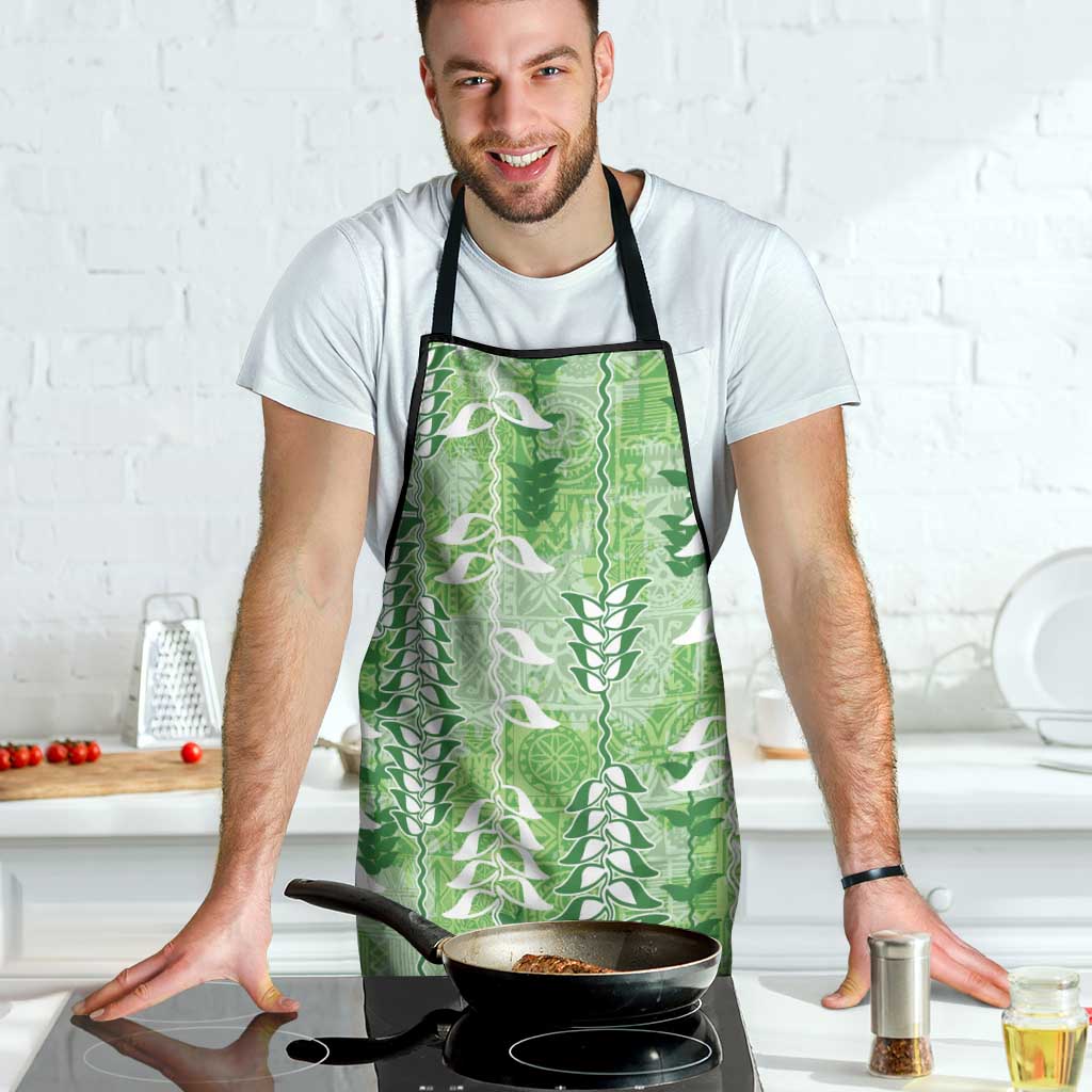 Green Hawaii Tapa Pattern Apron With Heliconia Vintage Style