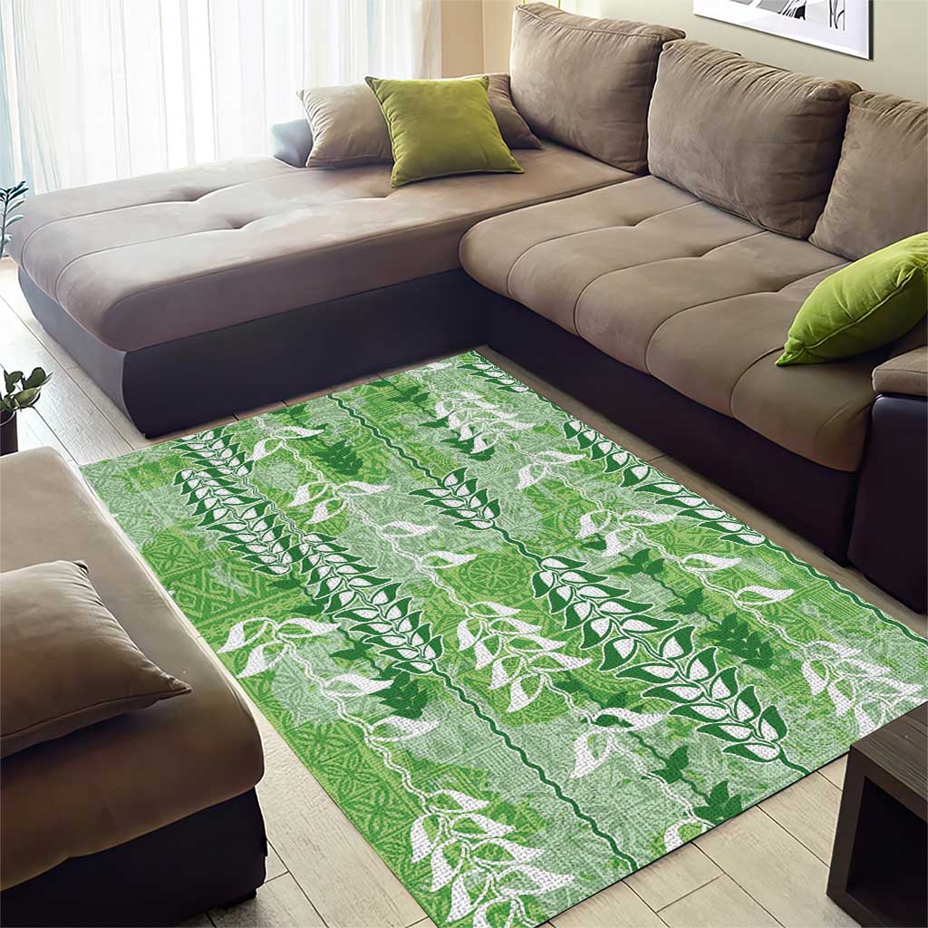 Green Hawaii Tapa Pattern Area Rug With Heliconia Vintage Style