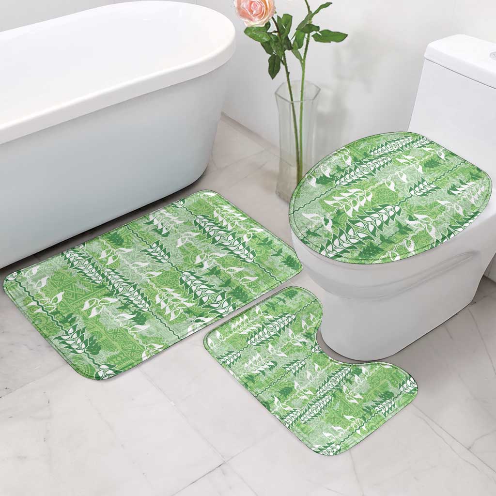 Green Hawaii Tapa Pattern Bathroom Set With Heliconia Vintage Style