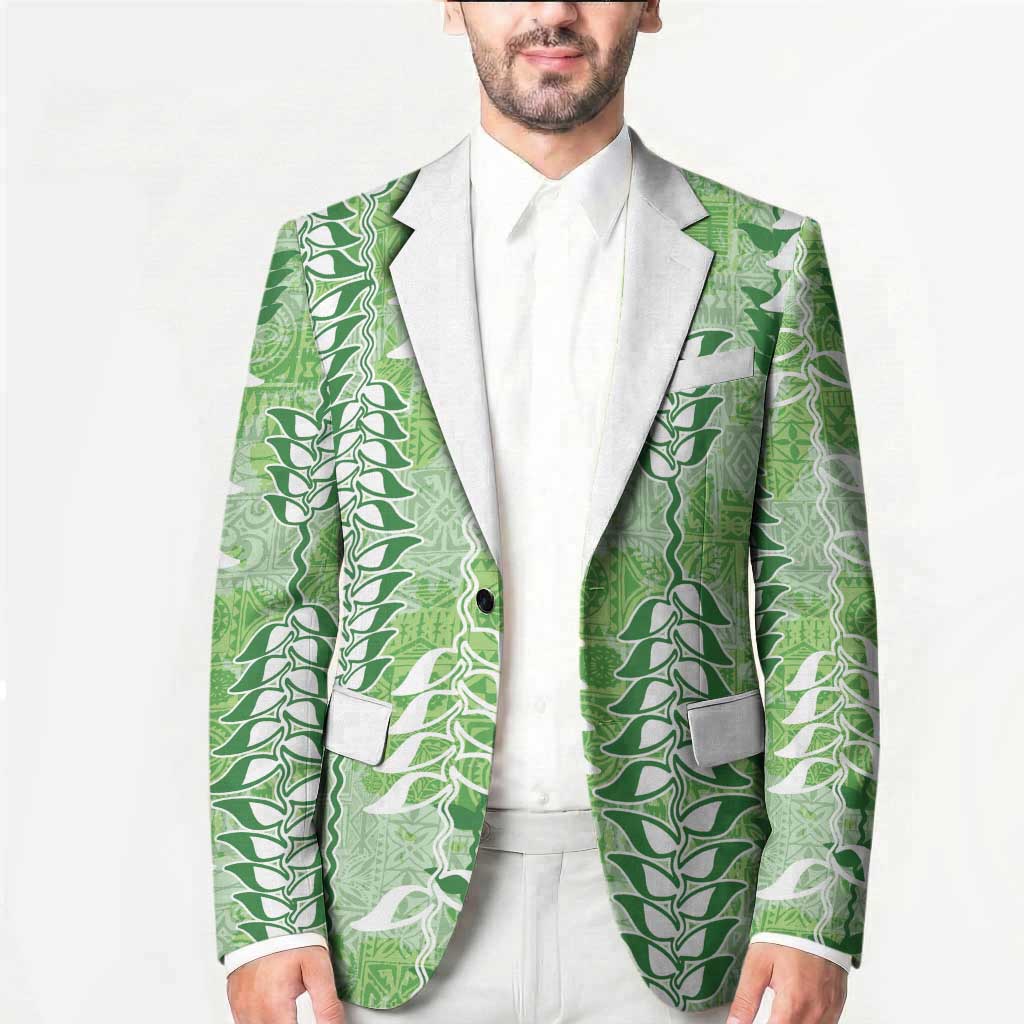Green Hawaii Tapa Pattern Blazer With Heliconia Vintage Style