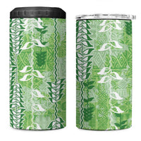 Green Hawaii Tapa Pattern 4 in 1 Can Cooler Tumbler With Heliconia Vintage Style