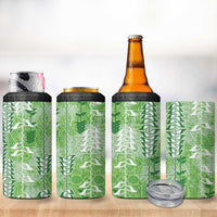 Green Hawaii Tapa Pattern 4 in 1 Can Cooler Tumbler With Heliconia Vintage Style