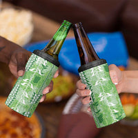 Green Hawaii Tapa Pattern 4 in 1 Can Cooler Tumbler With Heliconia Vintage Style