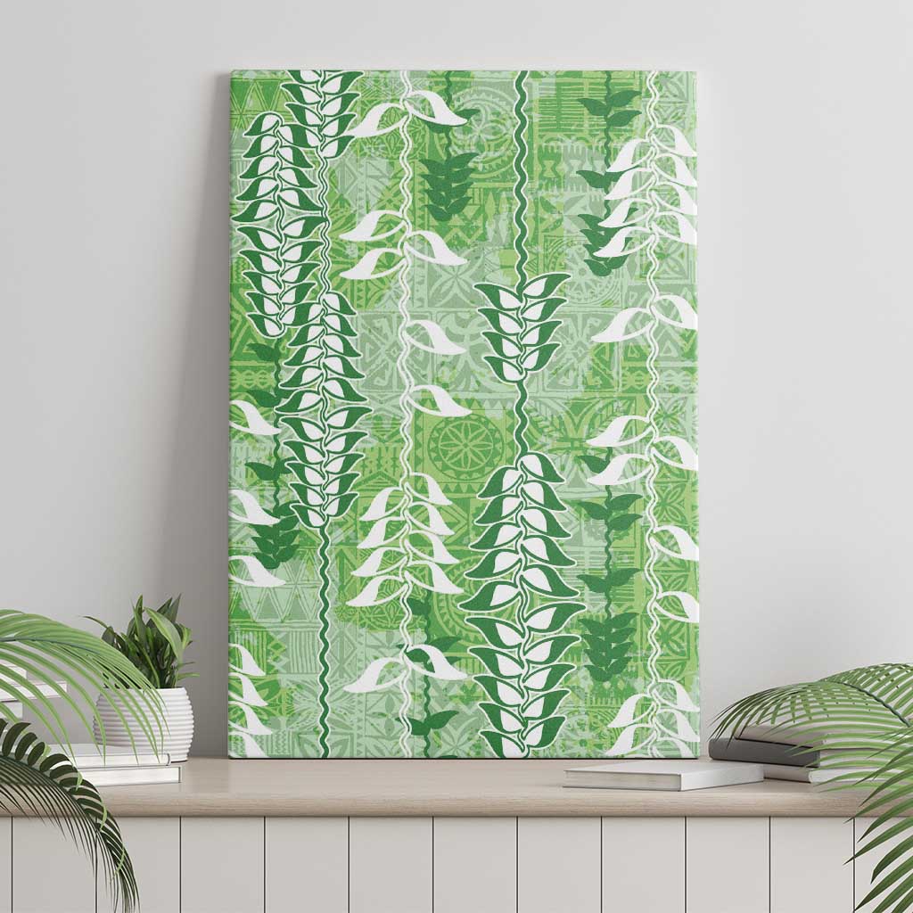 Green Hawaii Tapa Pattern Canvas Wall Art With Heliconia Vintage Style