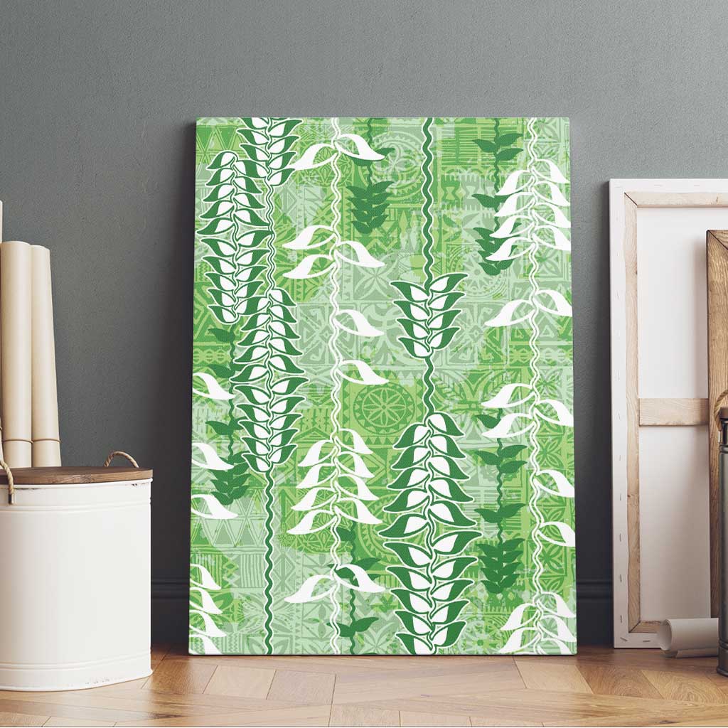 Green Hawaii Tapa Pattern Canvas Wall Art With Heliconia Vintage Style