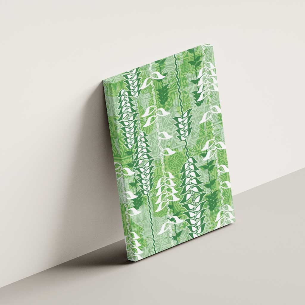Green Hawaii Tapa Pattern Canvas Wall Art With Heliconia Vintage Style