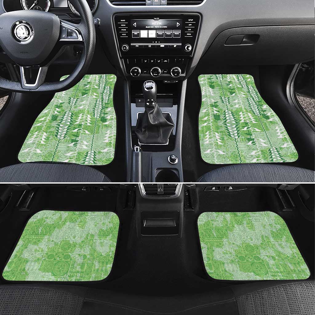 Green Hawaii Tapa Pattern Car Mats With Heliconia Vintage Style