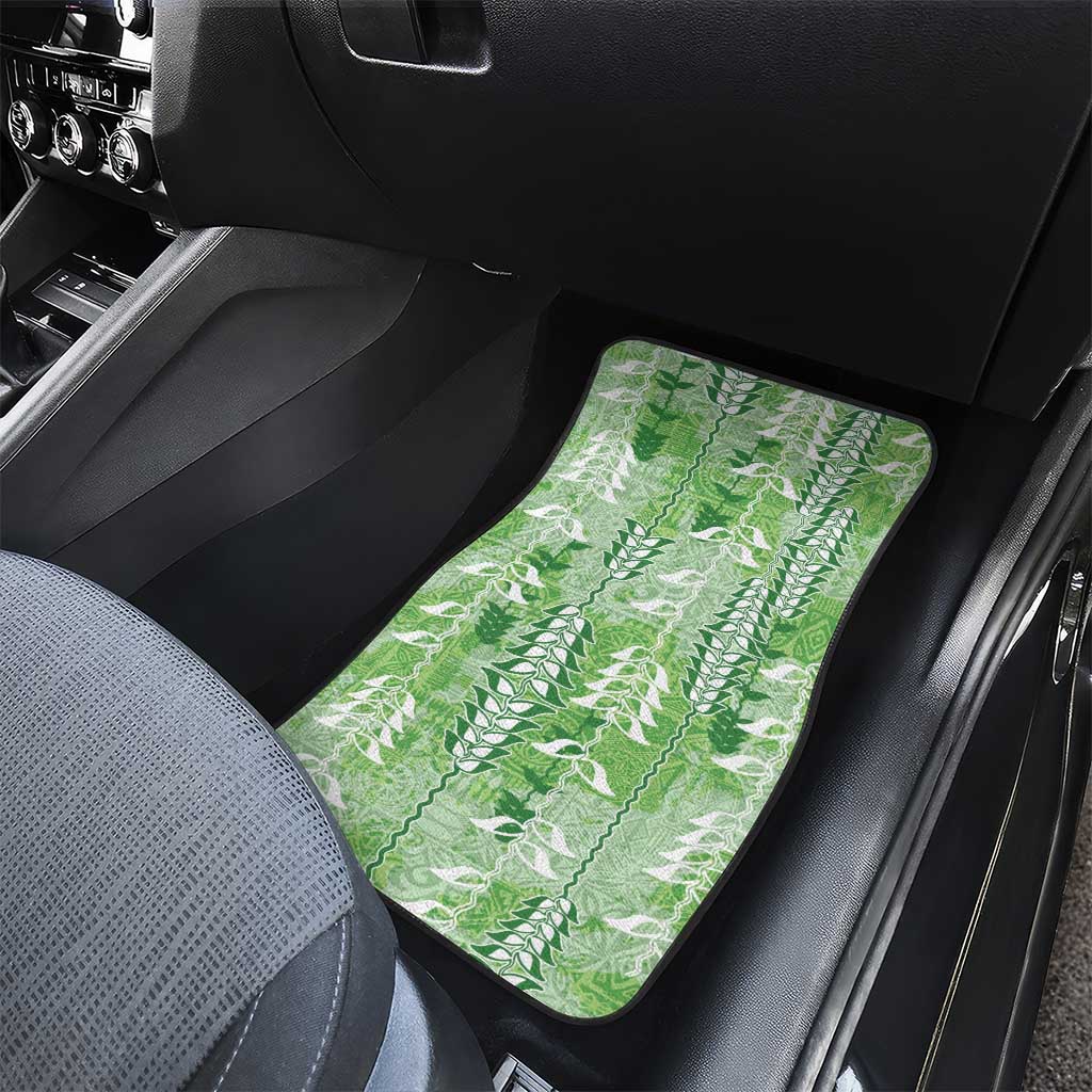 Green Hawaii Tapa Pattern Car Mats With Heliconia Vintage Style