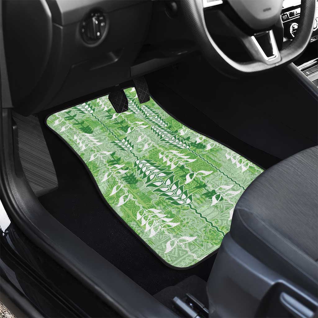 Green Hawaii Tapa Pattern Car Mats With Heliconia Vintage Style