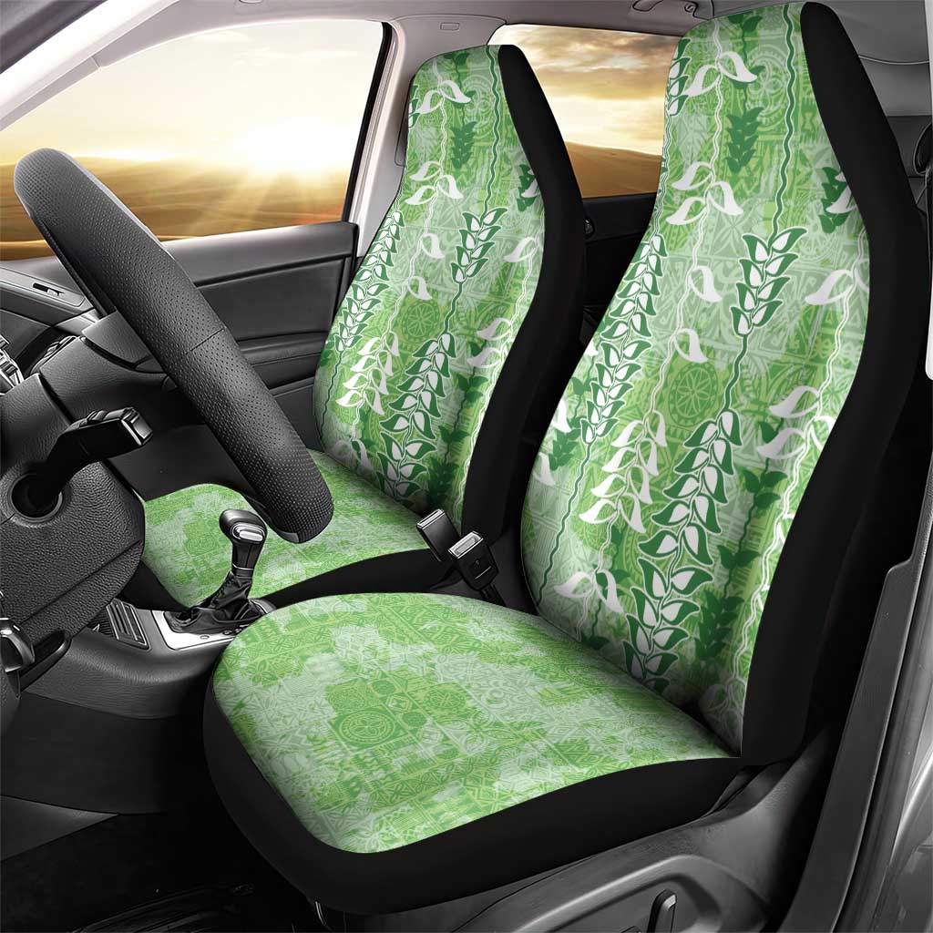 Green Hawaii Tapa Pattern Car Seat Cover With Heliconia Vintage Style