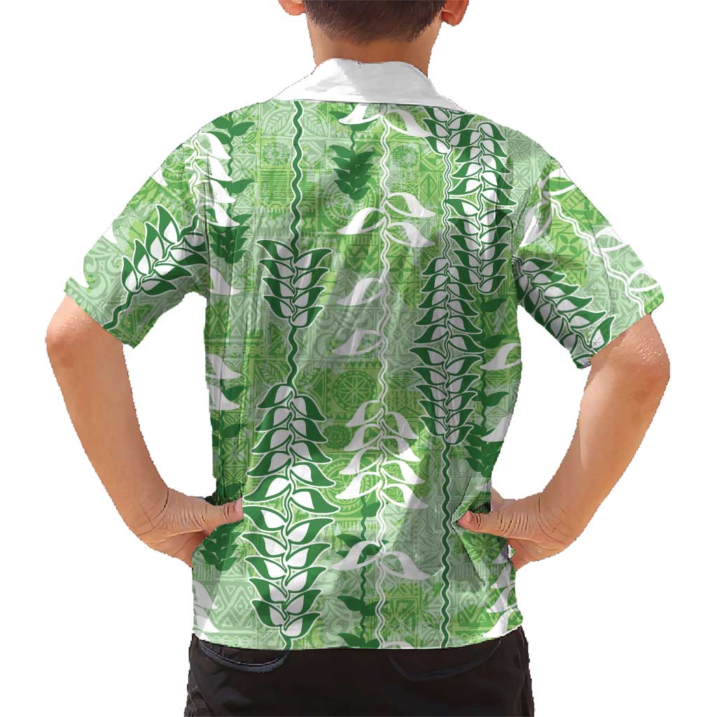 Green Hawaii Tapa Pattern Family Matching Mermaid Dress and Hawaiian Shirt With Heliconia Vintage Style LT05 - Polynesian Pride