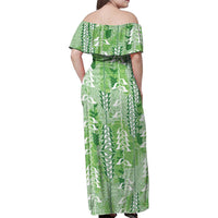 Green Hawaii Tapa Pattern Family Matching Off Shoulder Maxi Dress and Hawaiian Shirt With Heliconia Vintage Style LT05 - Polynesian Pride