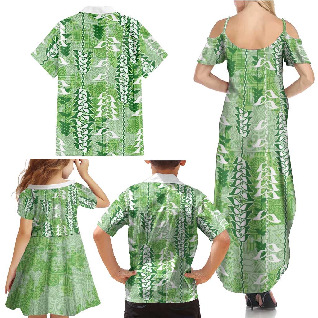 Green Hawaii Tapa Pattern Family Matching Summer Maxi Dress and Hawaiian Shirt With Heliconia Vintage Style LT05 - Polynesian Pride