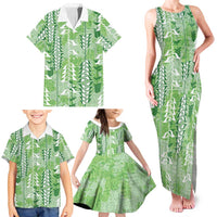 Green Hawaii Tapa Pattern Family Matching Tank Maxi Dress and Hawaiian Shirt With Heliconia Vintage Style LT05 - Polynesian Pride