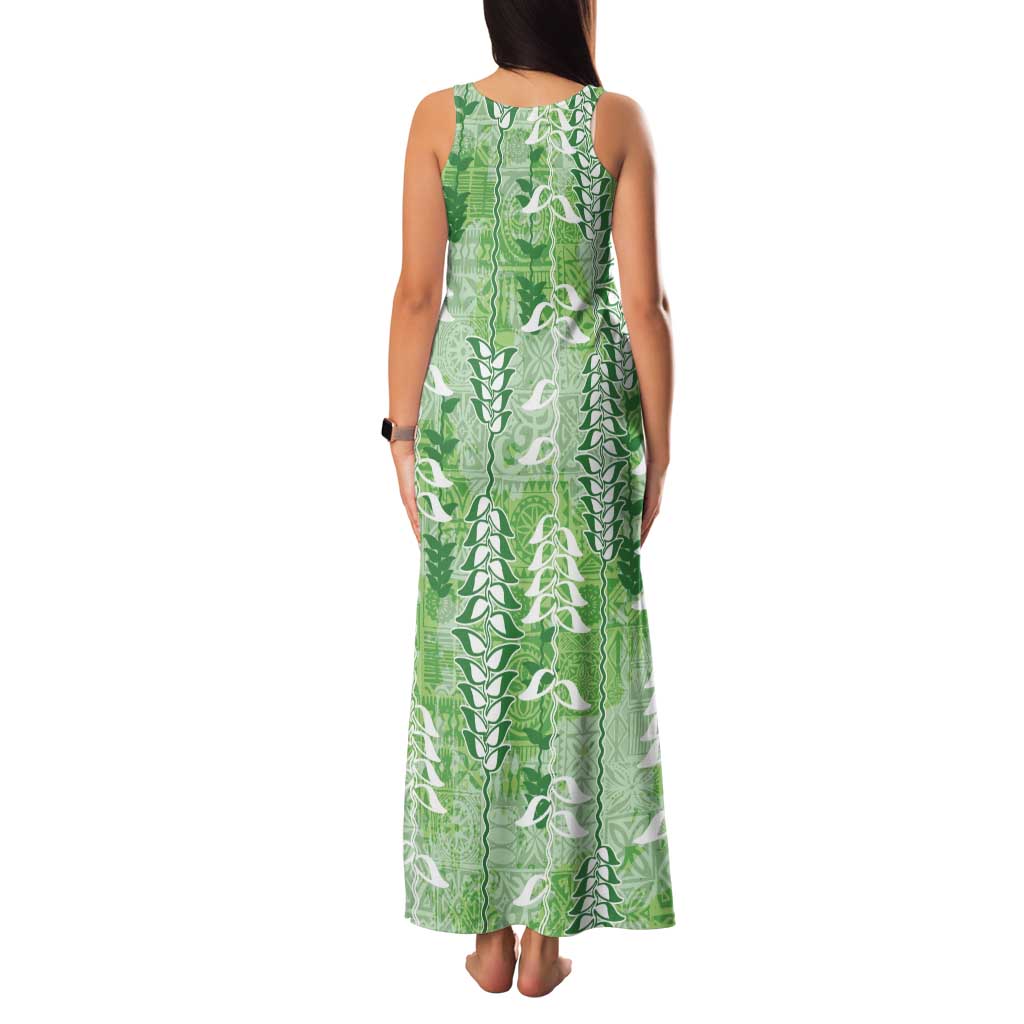Green Hawaii Tapa Pattern Family Matching Tank Maxi Dress and Hawaiian Shirt With Heliconia Vintage Style LT05 - Polynesian Pride