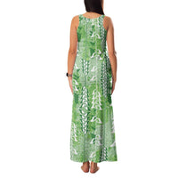 Green Hawaii Tapa Pattern Family Matching Tank Maxi Dress and Hawaiian Shirt With Heliconia Vintage Style LT05 - Polynesian Pride
