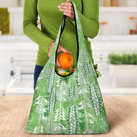 Green Hawaii Tapa Pattern Grocery Bag With Heliconia Vintage Style