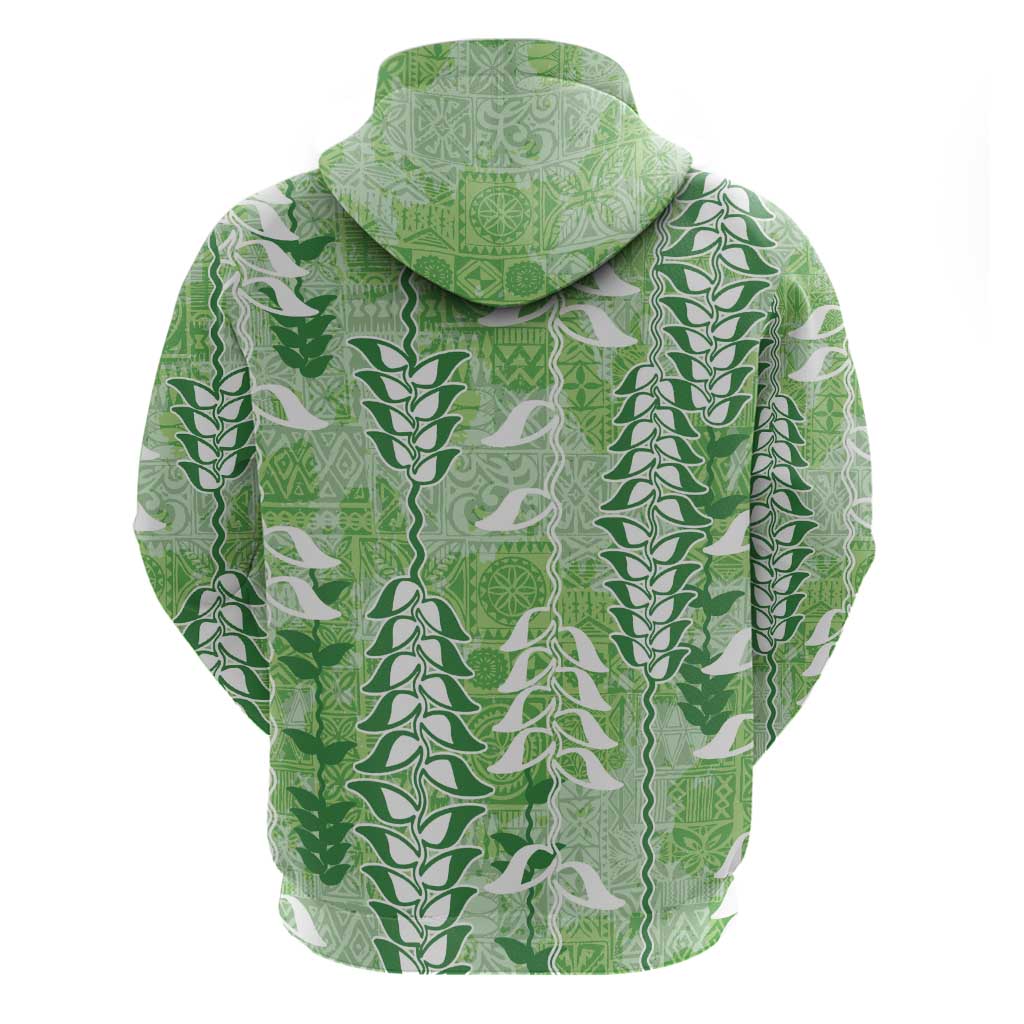 Green Hawaii Tapa Pattern Hoodie With Heliconia Vintage Style