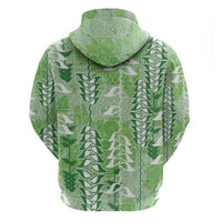 Green Hawaii Tapa Pattern Hoodie With Heliconia Vintage Style