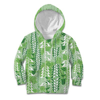 Green Hawaii Tapa Pattern Kid Hoodie With Heliconia Vintage Style