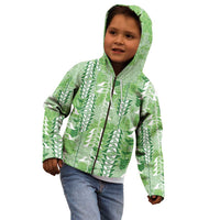Green Hawaii Tapa Pattern Kid Hoodie With Heliconia Vintage Style