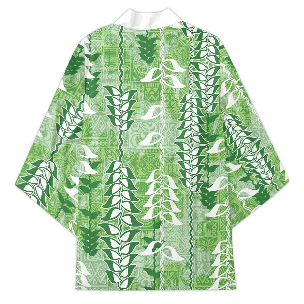 Green Hawaii Tapa Pattern Kimono With Heliconia Vintage Style