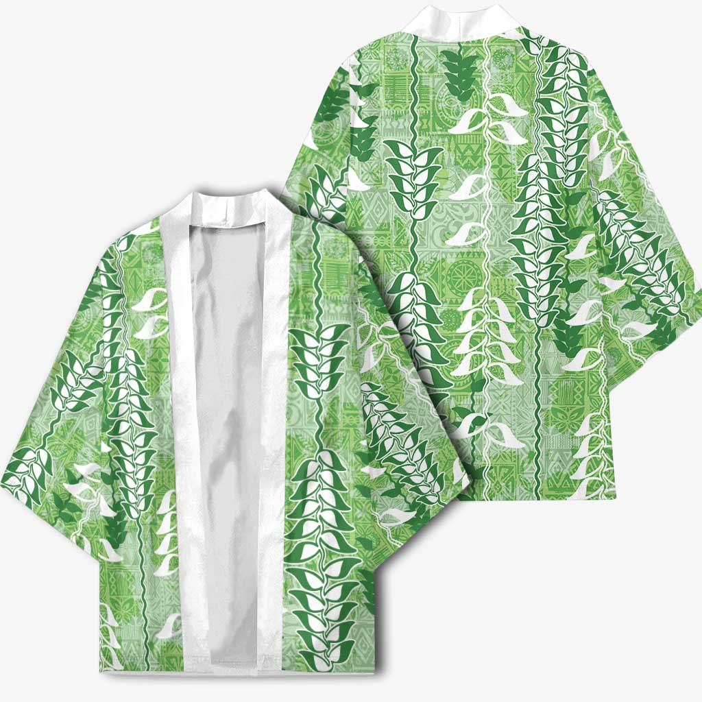 Green Hawaii Tapa Pattern Kimono With Heliconia Vintage Style