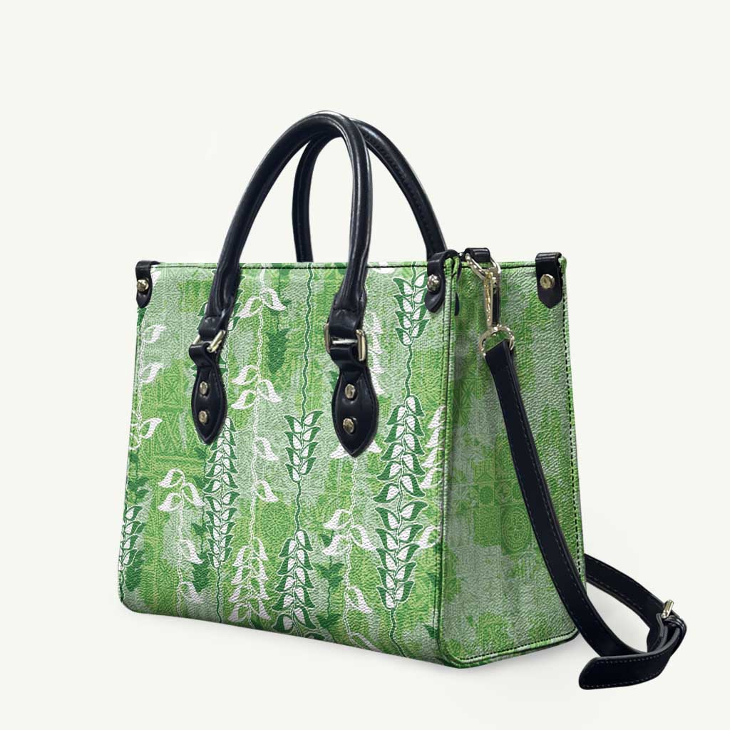 Green Hawaii Tapa Pattern Leather Bag With Heliconia Vintage Style