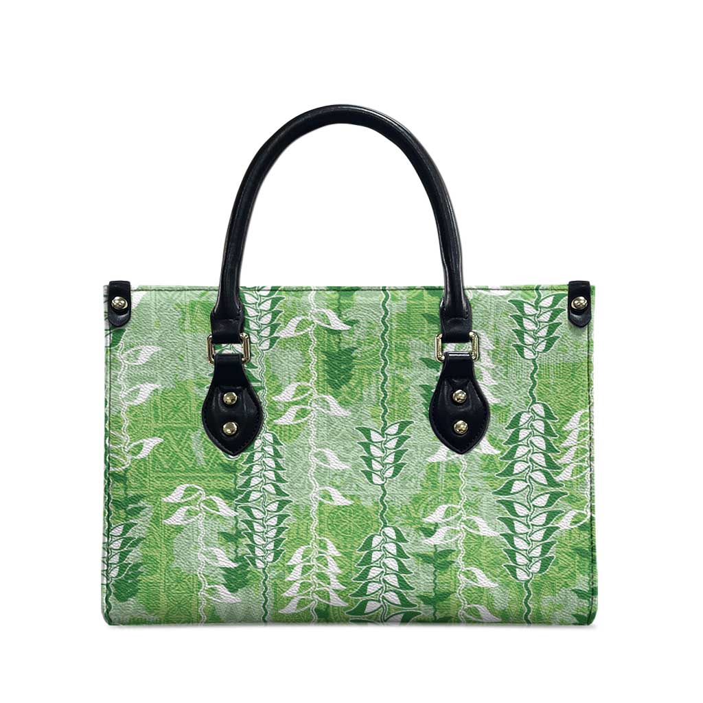 Green Hawaii Tapa Pattern Leather Bag With Heliconia Vintage Style
