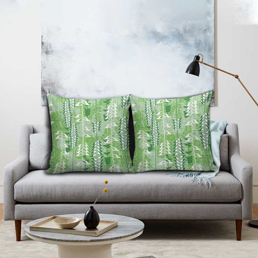 Green Hawaii Tapa Pattern Pillow Cover With Heliconia Vintage Style