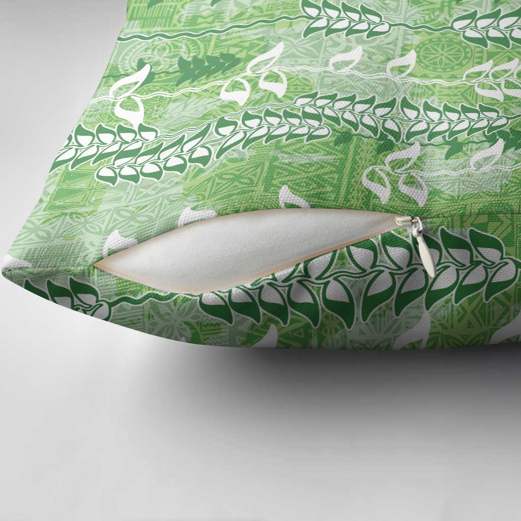 Green Hawaii Tapa Pattern Pillow Cover With Heliconia Vintage Style