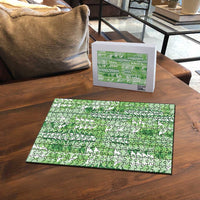 Green Hawaii Tapa Pattern Puzzle With Heliconia Vintage Style