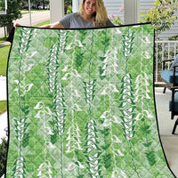Green Hawaii Tapa Pattern Quilt With Heliconia Vintage Style