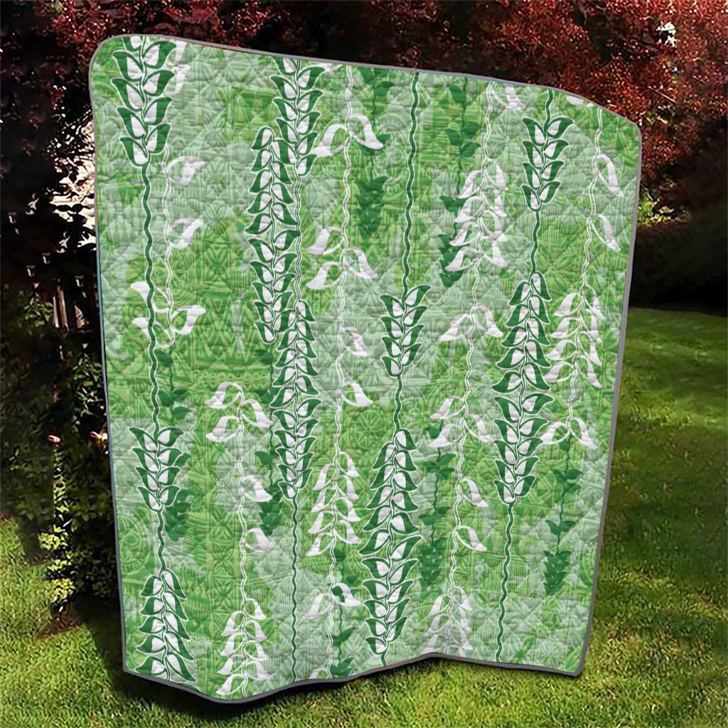 Green Hawaii Tapa Pattern Quilt With Heliconia Vintage Style