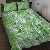 Green Hawaii Tapa Pattern Quilt Bed Set With Heliconia Vintage Style