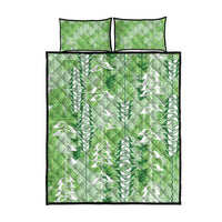 Green Hawaii Tapa Pattern Quilt Bed Set With Heliconia Vintage Style