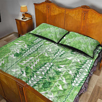 Green Hawaii Tapa Pattern Quilt Bed Set With Heliconia Vintage Style