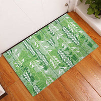 Green Hawaii Tapa Pattern Rubber Doormat With Heliconia Vintage Style