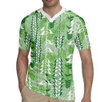 Green Hawaii Tapa Pattern Rugby Jersey With Heliconia Vintage Style