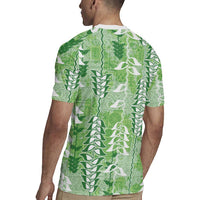 Green Hawaii Tapa Pattern Rugby Jersey With Heliconia Vintage Style