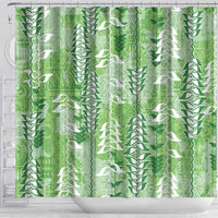 Green Hawaii Tapa Pattern Shower Curtain With Heliconia Vintage Style