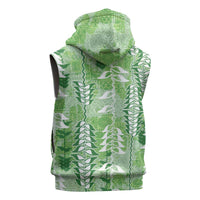 Green Hawaii Tapa Pattern Sleeveless Zip Hoodie With Heliconia Vintage Style